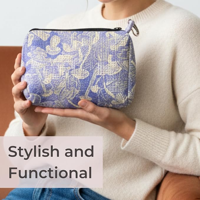 POPUPS Brand Large Makeup Bag with Zipper - Neoprene Machine Washable Travel Toiletry Cosmetic Organizer Pouch for Women (Print Shrooms Lilac) - Image 6