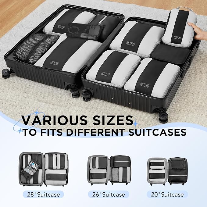 OlarHike 10 Set Compression Packing Cubes for Travel Essentials,Compressible Expandable Space Saver Bags for Organizing Clothes,Luggage Suitcase Garment Bags with Over 1000 pcs Mesh Holes(Black) - Image 8
