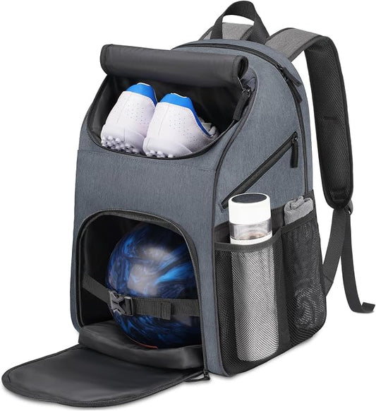Bosynoy Bowling Backpack, Single Bowling Ball Bag with Shoe Compartment | Bowling Bag Totes with Foam Padded Protection, Fits Shoes Up to US Mens Size 16 and Accessories, Grey by Bosynoy