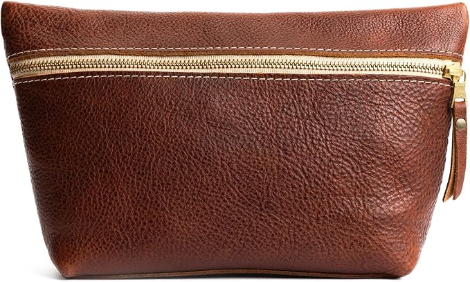 Portland Leather Goods Makeup Bag – Travel Friendly Cosmetic Bag with Zipper Closure for Organizing Makeup & Toiletries – Handmade from the Finest Full-Grain Hides – Extra Large, Nutmeg by PortlandLeatherGoods
