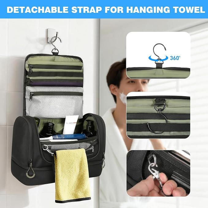 TANGCORLE Toiletry Bag for Men, Handing Travel Toiletry Organizer Protable Water Ressistant Bathroom Shaving Bags for Toiletry Accessories, Travel Essentials, Black(Empty Bag) - Image 6