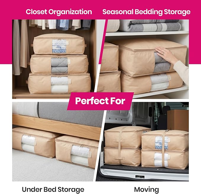 Cedar Storage Bag Organizer for Bedding Set - Protects from Moths, Moisture, Dirt & Dust - Set of 3 Storage Bags for Bed Sheets, Comforter, Pillows & More - Space-Saving Bedding Organizer, Beige - Image 7