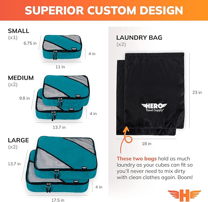 HERO Packing Cubes for Travel (Set of 5) Luggage Organizer with 2 Laundry Bags, Versatile Suitcase Organizer for Men & Women – Travel Accessories for Carry On, Airplane, Road Trip - Image 5