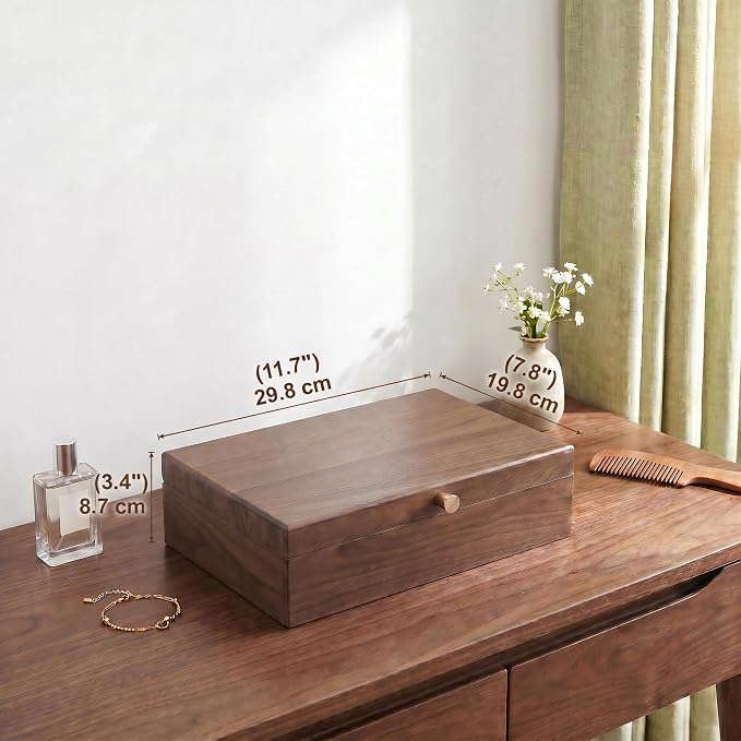 Wooden Jewelry Box for Women, Black Walnut | Jewelry Organizer & Storage, Velvet Lining, Multi-Compartment, Travel Jewelry Case for Ring Necklace Earring - Image 3