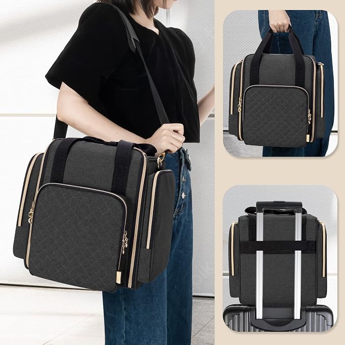 LUXJA Travel Makeup Bag with 4 Inner Removable Makeup Cases, Black | Large Cosmetic Bag with Multiple Storage Sections, Detachable Shoulder Strap, Trolley Sleeve, Transparent Cover - Image 5