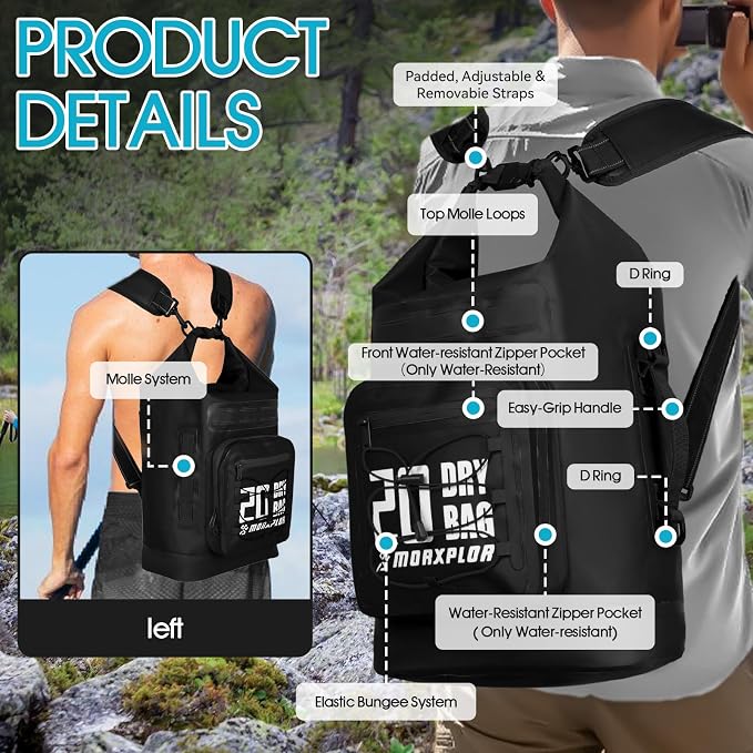MORXPLOR Dry Bag Waterproof,5L/10L/20L/30L/40L/55L Roll Top Dry Bag Backpack with WaterProof Phone Case for Swim,Kayak - Image 5