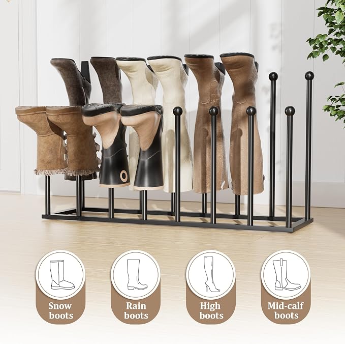 pickpiff Free Standing Shoe Racks - Black Metal Boot Rack Organizer Tall Boots for Dorm Room, Closet, Entryway, Bedroom, Patio Outdoor, Hallway, Black, Shoe Storage Fit for 8 Pairs - Image 5