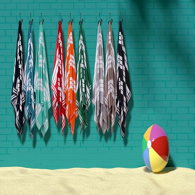 Superior Oversized Cotton Beach Towel Set of 2, Absorbent Towels for Bathroom, Pool, Swim, Adults, Kids, Vacation, Travel, Bath Sheet, Quick Dry Basics, Trip Essentials, Striped Decor, Red - Image 9
