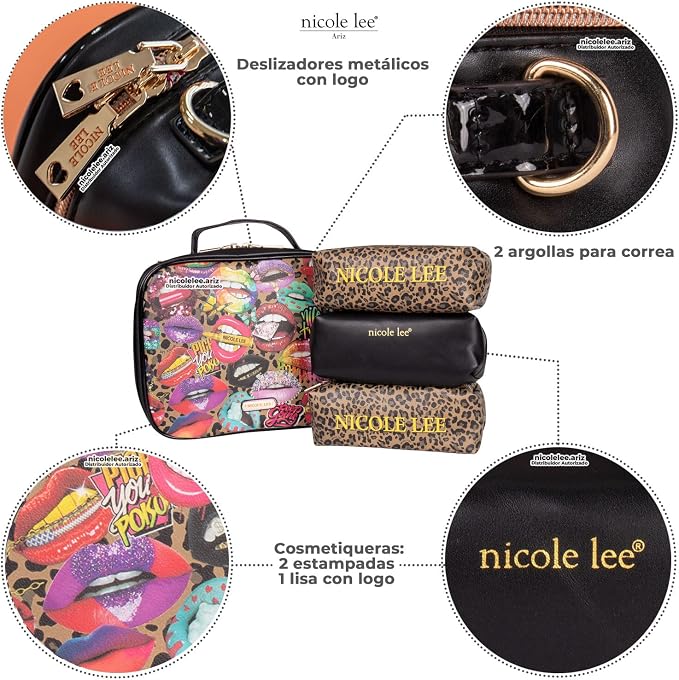 Nicole Lee Travel Handbag Crossbody Set with 3 Fashion Print Makeup Pouches, Women's Cosmetic Toiletry Organizer (All Emotion) - Image 3