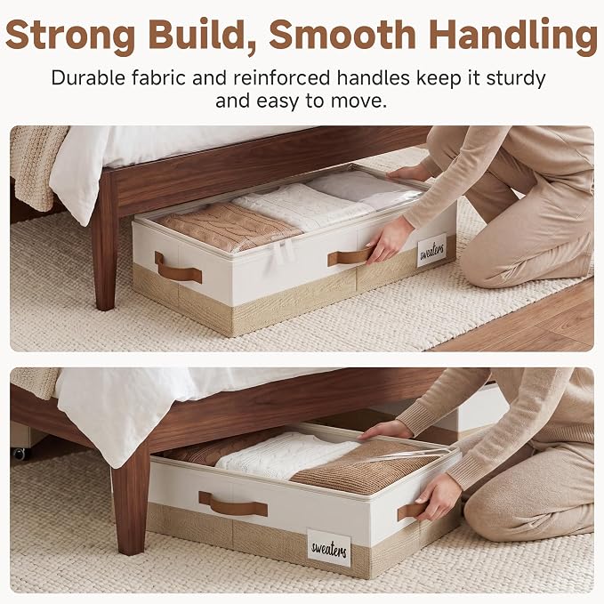 StorageWorks Under Bed Storage Containers - Underbed Storage with Handles and Label Holder, 2 Pack Ultra-thick Fabric Underbed Bins, Closet Organizer for Clothes, Blankets, Sweater - Image 4