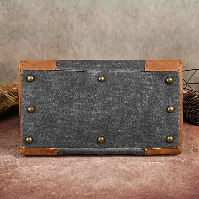 Canvas + Leather Travel Luggage Tote Duffle Gym Suitcase Weekender Overnight Bag For Men Male FB8151 (8151-Gray) - Image 5