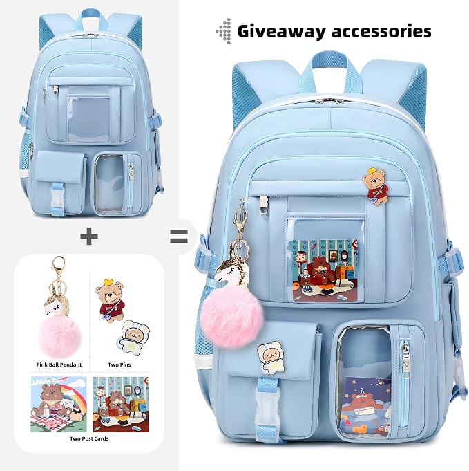 Laptop Backpacks 16 Inch School Bag College Backpack 3 PCS with Lunch Box Pencil Pouch Set Large Travel Daypack Kawaii Bookbags for Teens Girls Women Students (Blue) - Image 4