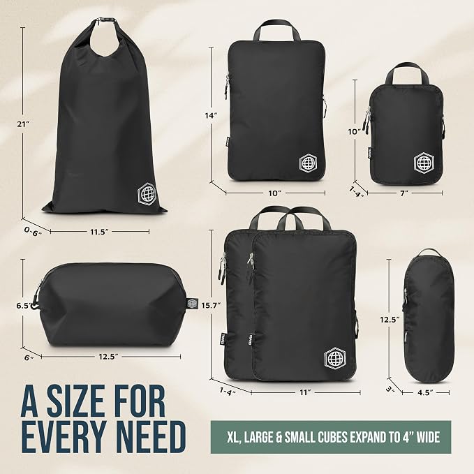 Large Compression Packing Cubes for Travel-Packing Cube Luggage Organizers 7 Piece Set for Checked Luggage-Ultralight, Expandable/Compression Bags by TRIPPED Travel Gear (Black) - Image 5