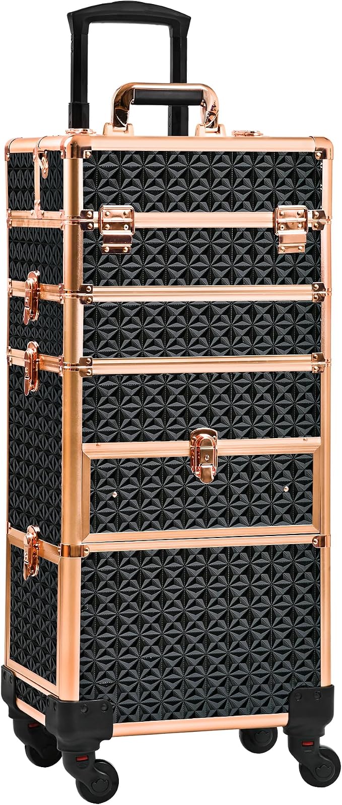 Makeup Train Case with Drawer, Rolling Makeup Case, Cosmetology Case on Wheels, Gift, Large Makeup Case Organizers, Professional for Salon Barber, Nail, Tattoo, Black Gold - Image 8