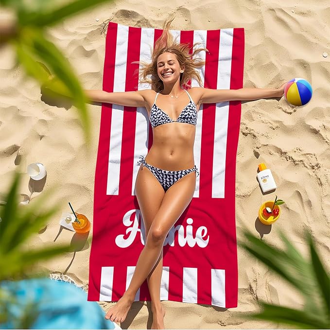 JML Personalized Beach Towel with Name, Custom Cabana Stripe Beach Towel, Customized Microfiber Pool Towel, Quick Dry & Absorbent Swim Towel for Adult,Mother's Day, Birthday, Summer Holiday,Vacation - Image 7