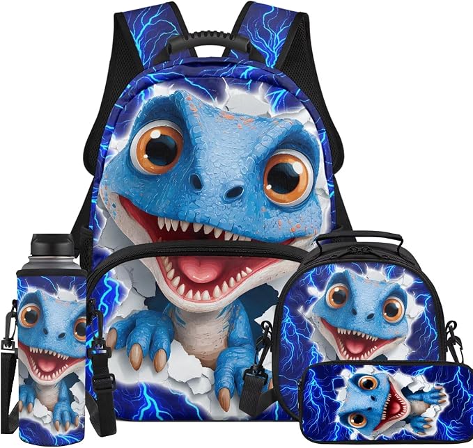 Big Eye Dinosaur Backpack for Kids Boys Backpack with Lunch Box Water Bottle Pouch and Big Pencil Case Pouch 4PCS Set Bookbag with Compartments 17 inch Study School Bag Kids Gifts by Unknown