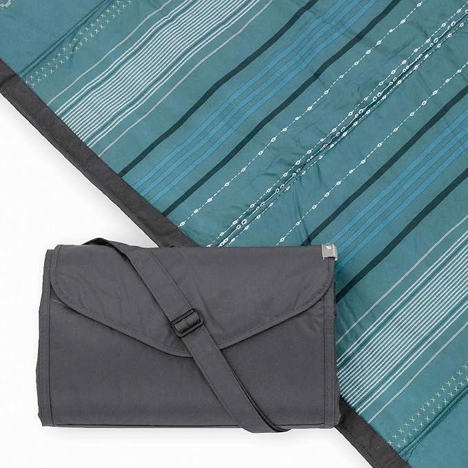 Little Unicorn 5'x7' Outdoor Family Picnic & Beach Blanket | Durable & Water-Resistant Fabric | Compact Fold & Easily Wipes Clean | Zipper Pocket (Shoreline Stripe) by LittleUnicorn