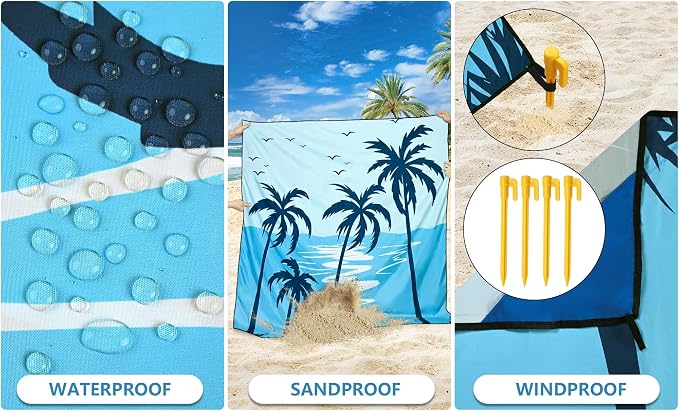 HIHOHO Beach Blanket Waterproof Sandproof Extra Large Beach Mat 79" X 83"/120"x108"for 1-8 Adults Quick Drying Durable Outdoor Picnic Mat for Beach Travel Camping Hiking - Image 3