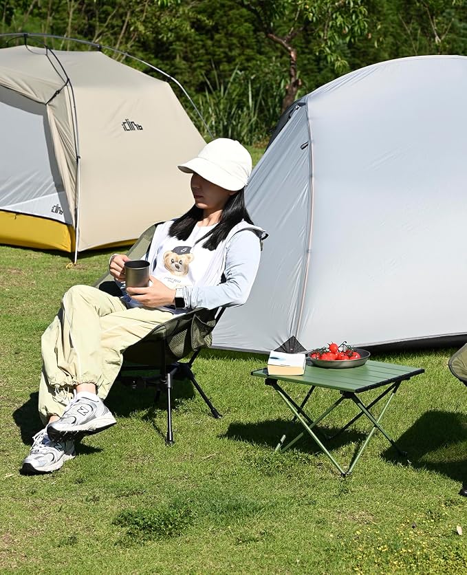 iClimb Ultralight Compact Camping Folding Beach Chair with Anti-Sinking Large Feet and Back Support Webbing (Green - Triangular Frame - 2PC) - Image 9