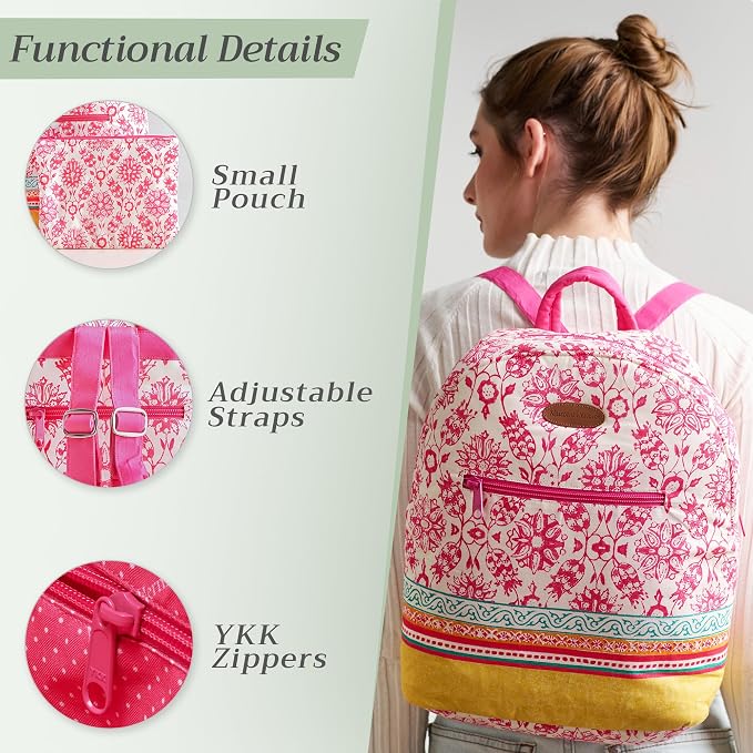 Maison d' Hermine Backpack for Women Men Cotton Shoulder Multipurpose Rucksack with Small Pouch Lightweight Multi Pocket Bag for Travel Work Beach Perfect for Spring Summer (Katmandou - Fushia) - Image 4