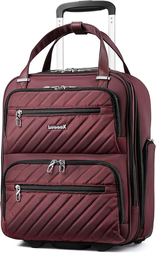 LUGGEX Underseat Carry On Luggage with Wheels, UDK Stylish Lightweight Under Seat Luggage, Soft Sided Personal Item Suitcase for Short Trip (UX-Core, Dark Scarlet, 16 Inch) by LUGGEXLUGGAGE