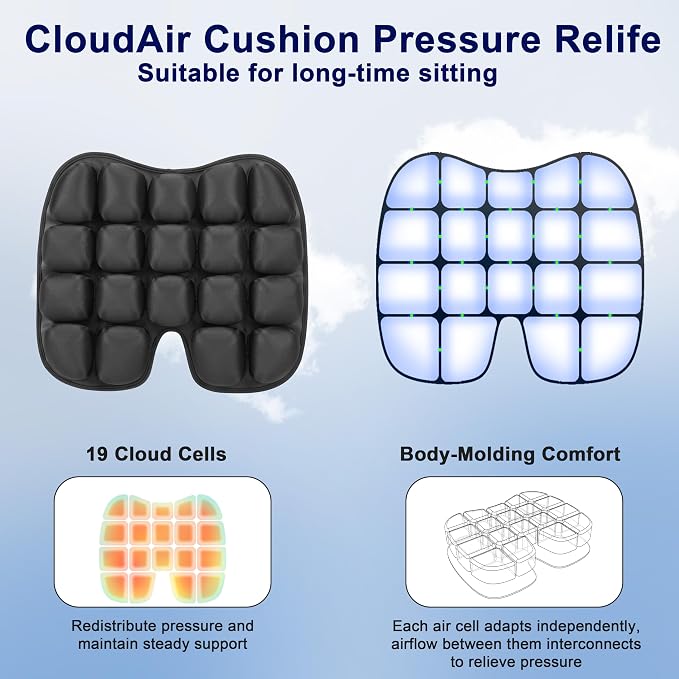 Upgrade Travel Seat Cushion for Airplane,Portable&Adjustable Air Seat Cushion,Coccyx Tailbone Pain Relief Chair Pad,Inflatable Cushion for Wheelchair, Travel,Driving,Office Work (Butterfly) - Image 5