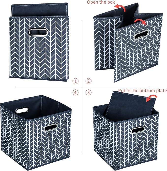 Fabric Cloth Storage Bins,Fabric Cube Organizer with Dual Handles Foldable Cube Storage Baskets for Home Bedroom Storage,Set of 3,(Grey Wave) - Image 7