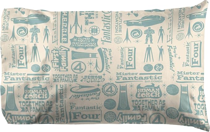 Jay Franco Sheet Set with Fitted, Flat Sheets & Pillow Cover - Ultra-Soft Bedding with Pillowcase for Room Decor, Beige - Fantastic Four, 4 Piece Full - Image 4