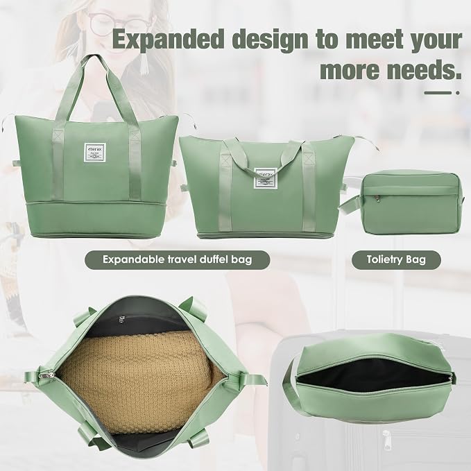 Merax Softside Luggage Set Lightweight 3 Piece Suitcase with Duffel Bag | Expandable Upright Travel Spinner Luggage 22" 26" 30",Light Green - Image 5