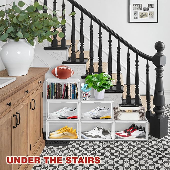 12 Pack Clear Shoe Organizer for Closet, Large Stackable Sneaker Boxes Shoe Display Box Handbag Organizer Plastic Storage Bins with Magnetic lids - Image 9