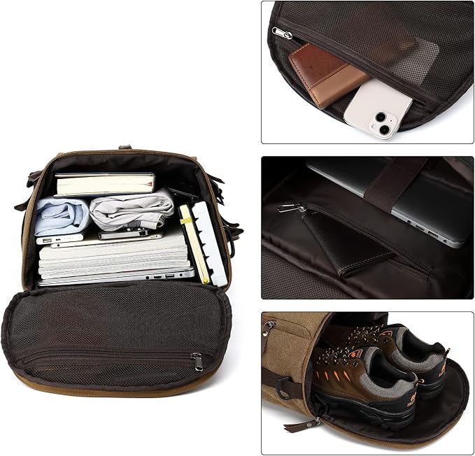 Kalesi Gym Duffle Bag Backpack 4-Way Vintage canvas with Shoes Compartment for travel Sport Hiking laptop (Vintage coffee) - Image 6