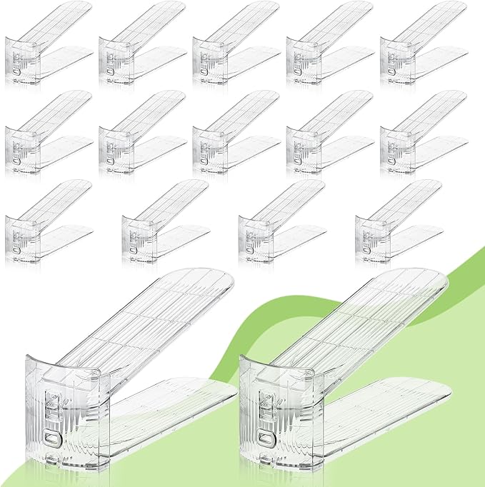 Clear Shoe Slot Organizer, 16 Pack Adjustable Shoe Slots Organizer for Closet Clear Shoe Stackers Shoe Rack Holder Shoe Space Savers for a Pair of Shoes by MOOKNAT