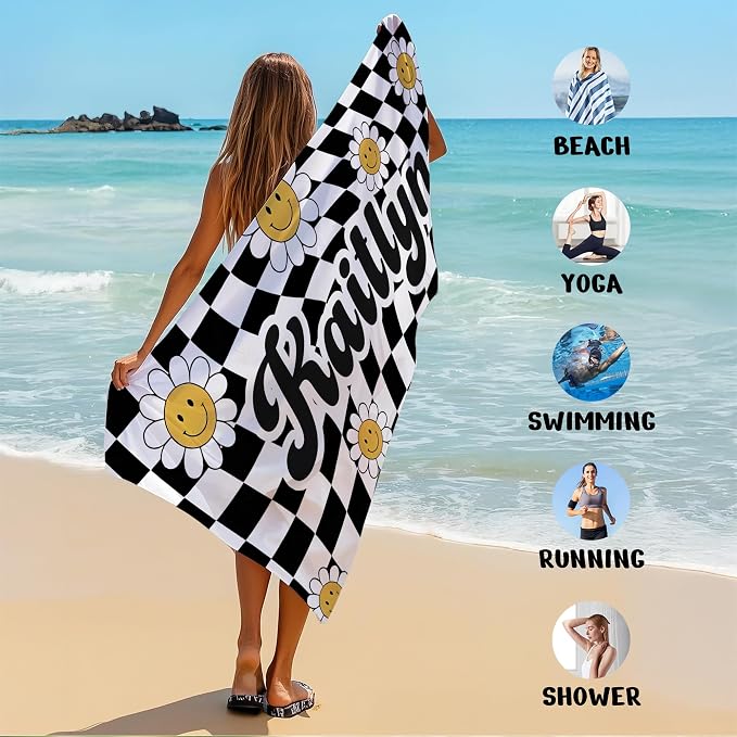 JML Personalized Beach Towel with Name, Custom Flower Beach Towel, Customized Microfiber Pool Towel, Quick Dry & Absorbent Swim Towel for Adult,Mother's Day, Birthday, Summer Holiday,Vacation - Image 6