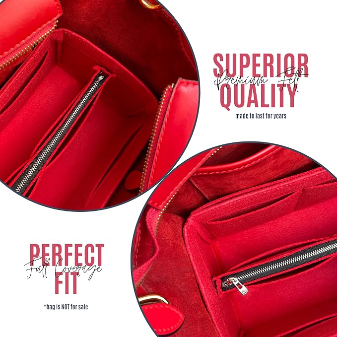Divitize Premium Purse Organizer compatible with Luggage Nano/Micro/Mini/Medium Bag Insert — Gold Zip Perfect Fit, Durable Quality Felt, Full Coverage, 24+ Shades (For Medium Luggage, Geyser Blue) - Image 8