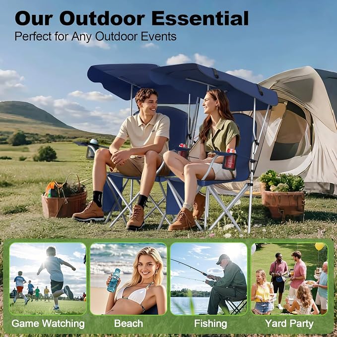 VTOY Portable Camping Chair with Canopy - Folding Chair with Canopy, Durable 600D Oxford Canopy Chair for Camping, Beach, Picnics, Fishing & Sports - Image 8