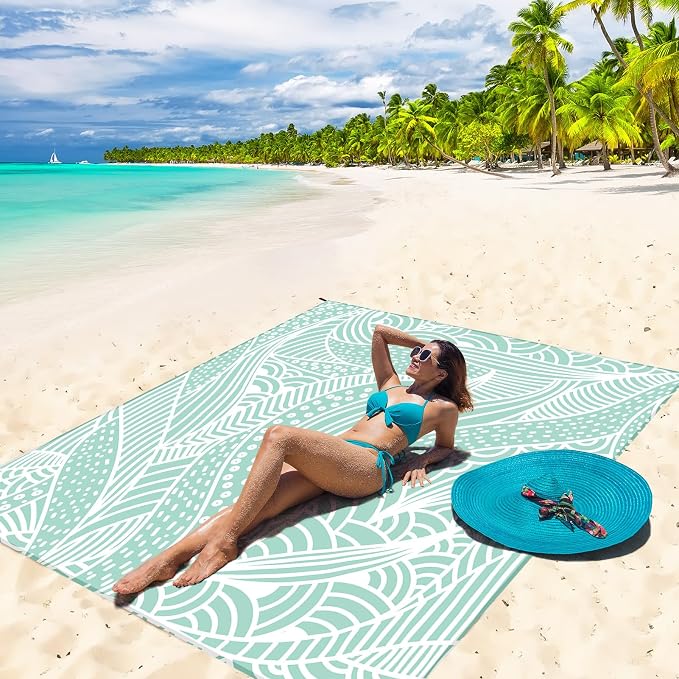 HIHOHO Beach Blanket Waterproof Sandproof Beach Mat for 1-8 Adults Quick Drying Durable Outdoor Picnic Mat for Beach Festival Travel Camping Hiking (LBL-Ripple, 79"×108"(6 Person)) - Image 2