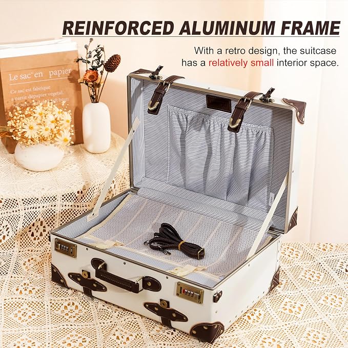 urecity Vintage and Cute Carry-on Overnight Case Non-wheeled Mini Leather Trunk Suitcase with Shoulder Strap - Image 5