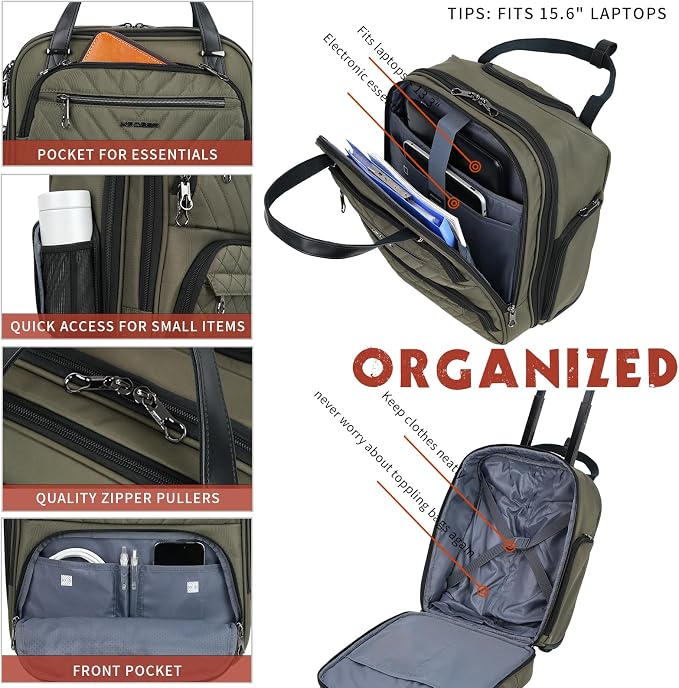 KROSER Carry On Underseat Multi-functional, 16-inch Underseater Lightweight Overnight Suitcase for Women, Olive - Image 4