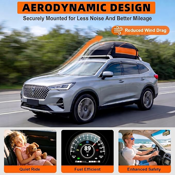 Sailnovo Aerodynamic Rooftop Cargo Carrier Bag, 15 Cubic Feet Waterproof Car Top Carrier for All Vehicles with/Without Racks, Holds Luggage for 2-4, Includes Anti-Slip Mat, Storage Bag, Luggage Lock - Image 3