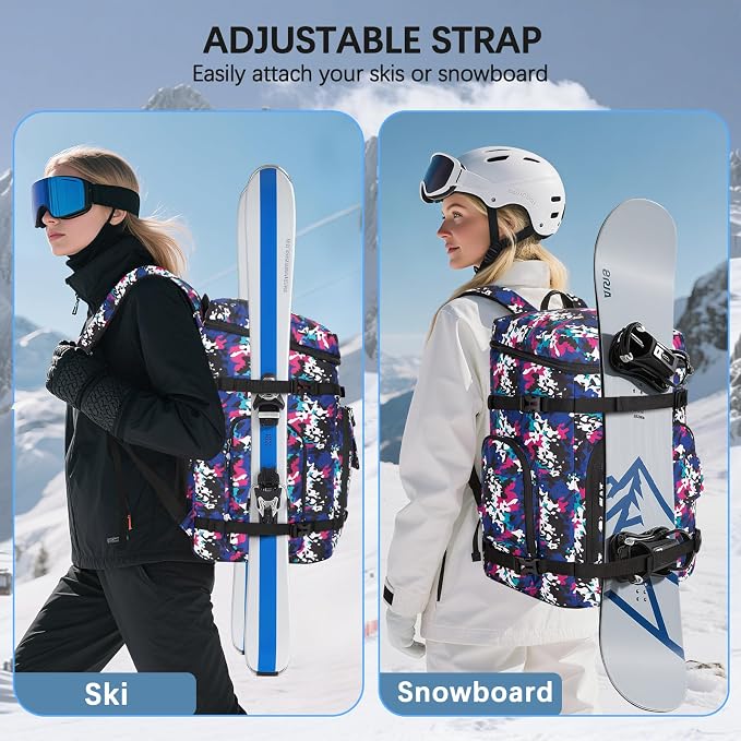 65L Waterproof Ski Boot Bag, Heavy Duty Snowboard Backpack for Helmet Goggles Gear, Air Travel Winter Sports Bag - Image 7