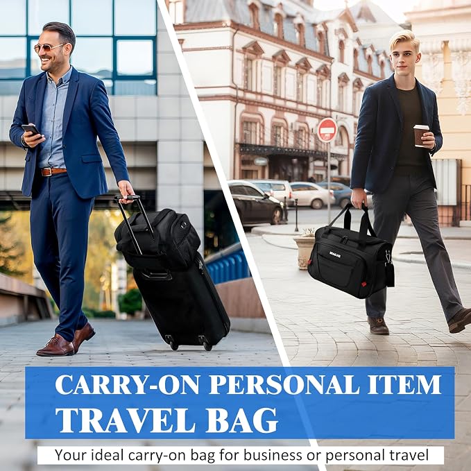 Underseat Carry On luggage Bag Airplanes Personal Item Bags Weekender Overnight Travel Tote Bag Shoulder Small Softside Carry on Luggage Travel Duffel Bags For Men Women -16 IN Black - Image 7