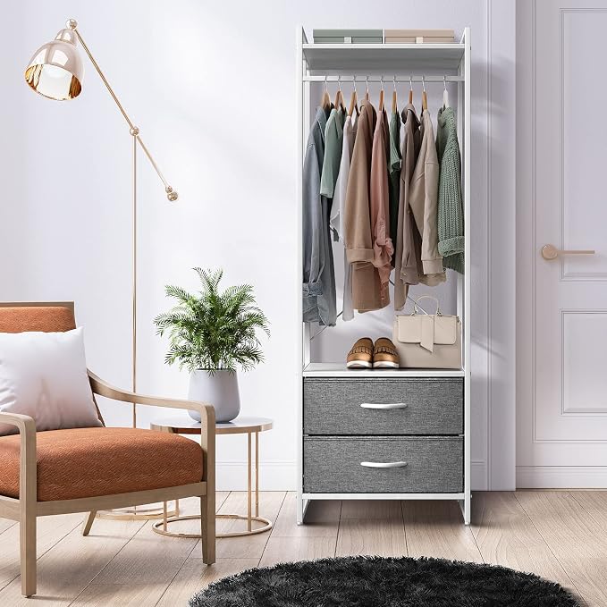 Sorbus Clothing Rack with Drawers - Clothes Stand Dresser - Wood Top, Steel Frame, & Fabric Drawers - Tall Closet Storage Organizer - Stand Alone Garment Rack for Hanging Shirts, Dresses, & Jackets - Image 3
