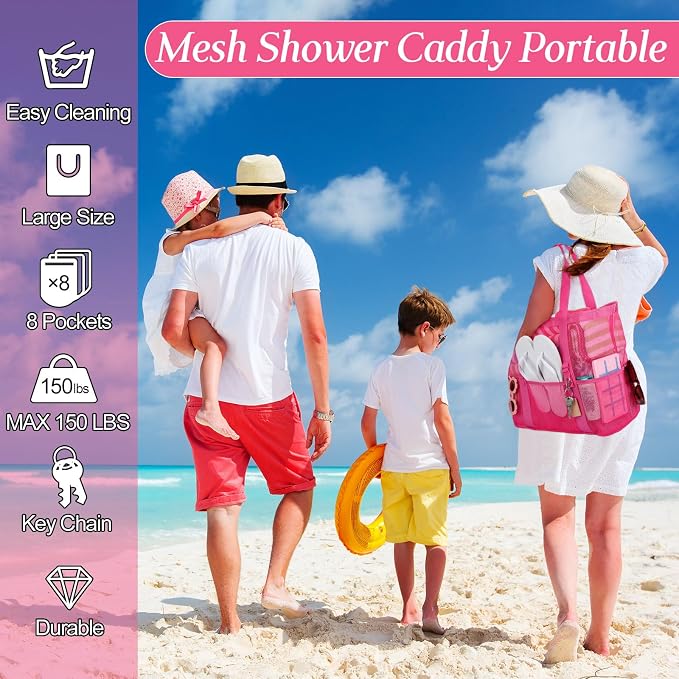 Hillban Large Beach Mesh Bags Bulk for Women Beach Tote Bag with 8 Pocket Zipper Waterproof Sandproof for Pool Cruise Ship - Image 6