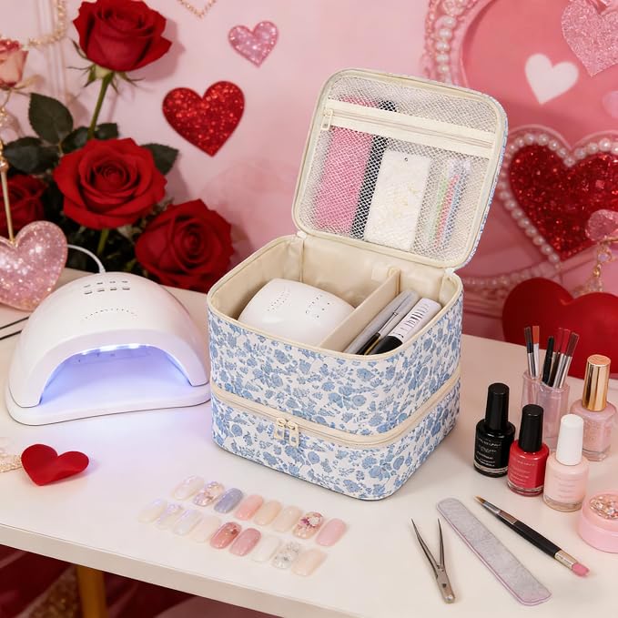 Ethereal Nail Polish Organizer Bag, Holds 30+ Bottles(15ml/0.5 fl.oz) UV Nail Lamp, Gel Polish Travel Storage Bag for Nail Kit, Gift for Manicurist, Girls - Image 2