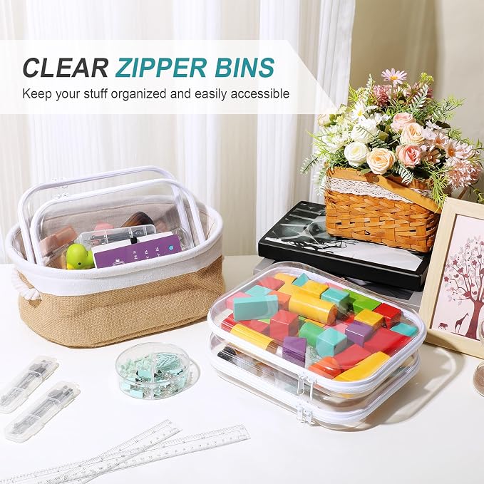 Hoolerry 4 Pcs Hard Clear Zipper Case Makeup Bags Plastic Zipper Pouch Transparent Storage Box Containers for Cosmetics, Snacks, Building Blocks, Puzzles(Clear,9.8 x 7.9 x 2 in,White) - Image 6