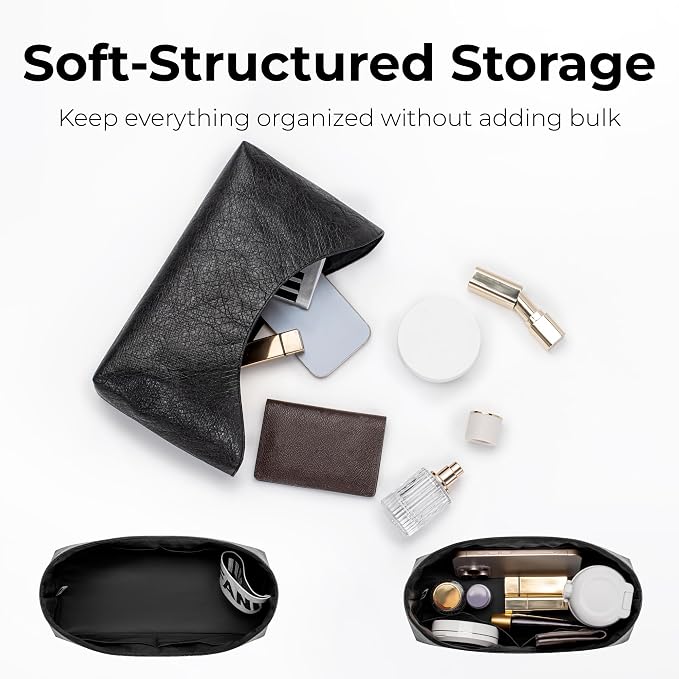 Handbag Organizer Insert for LV Carryall Cargo, Custom Fit Inside Premium Matte Black Lightweight WaterResistant Purse Insert with Cup Holder Accessories with Zipper - Image 7
