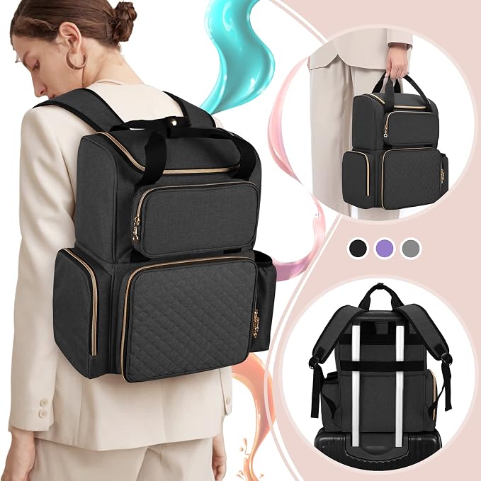 LUXJA Nail Polish Organizer Backpack Holds 70 Bottles and a UV Lamp | Travel Nail Bag with 2 Removable Cases, Ample Tools Storage Pockets, Adjustable Shoulder Straps, Trolley Sleeve, Black - Image 5