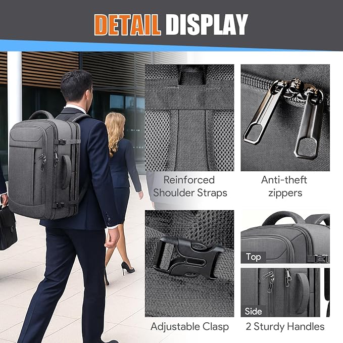 Expandable Carry on Backpack 45L-55L, Extra Large Travel Backpack Hiking Camping Rucksack with Waterproof Wet Pocket, Anti-Theft 18.4 Inch Gaming Laptop Bag for Road Trip Outdoor Sports, Grey - Image 5