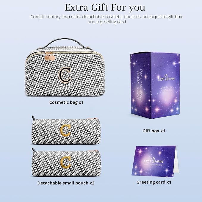 Personalized Gift Travel Makeup Bag: Initial Makeup Organizer Bag for Women | 3-in-1 Custom Make up Bag Set - Vegan Leather Travel Cosmetic Bag - Luxury Gift for Women – Birthday, Anniversary, Graduation - Image 5