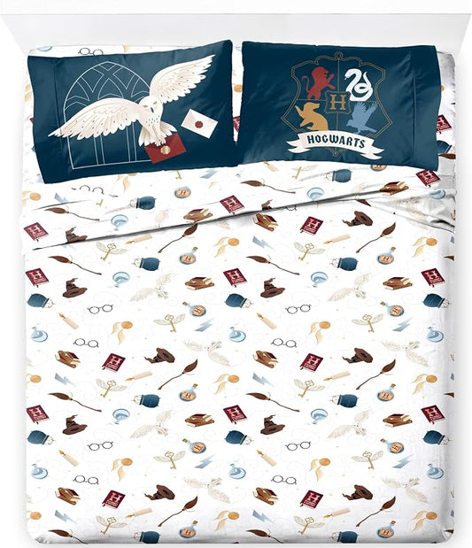 Jay Franco Kids Sheet Set with Fitted, Flat Sheets & Pillow Cover - Ultra-Soft Bedding with Pillowcase for Room Decor, Multi - Harry Potter, 4 Piece Queen by JayFranco